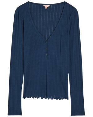 Eberjey Pointelle-Knit Henley Top - Blue