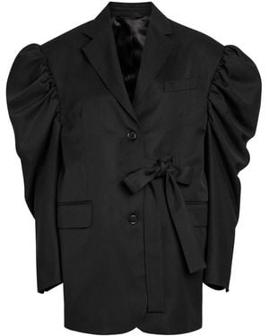 Simone Rocha Puff Sleeve Belted Gabardine Jacket - Black