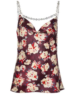 Rabanne Floral-Print Metal Detail Silk Blouse - Red