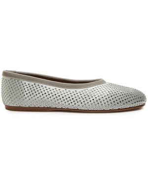 Forte Forte Crystal-Embellished Satin Ballet Flats - White