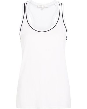 FRAME The Ringer Pipe-Trim Cotton Tank Top - Black