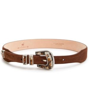 Silver Ostrich Crazy Suede Belt - White