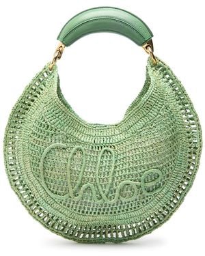 Chloé Summer Banana Logo Raffia Shoulder Bag - Green