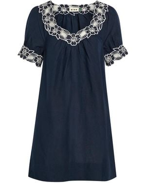 RIXO London Cristina Floral-Embroidered Linen-Blend Mini Dress - Blue