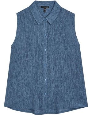 Eileen Fisher Crinkled Sleeveless Woven Shirt - Blue