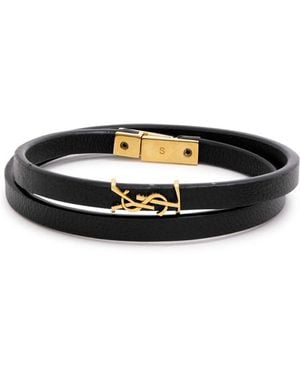 Saint Laurent Cassandre Leather Wrap Bracelet - Black
