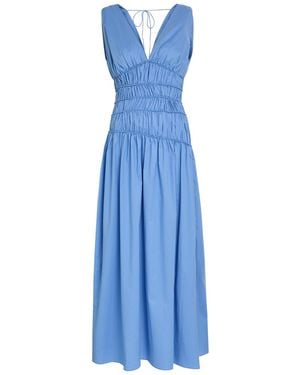 Faithfull the Brand Saja Smocked Cotton Maxi Dress - Blue