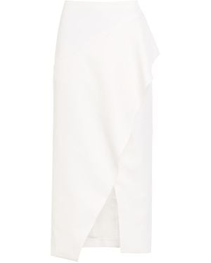 KHAITE Jaia Wrap-Effect Wool Midi Skirt - White