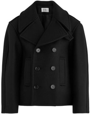 Saint Laurent Double-Breasted Wool Pea Coat - Black