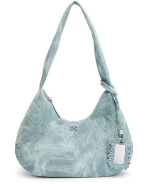 Ganni Medium Bleached Faux Leather Hobo Bag - Blue