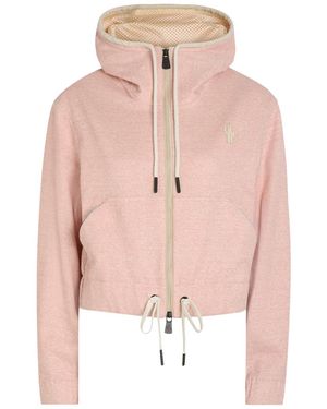 Moncler Logo-Appliquéd Hooded Linen-Blend Sweatshirt - Pink