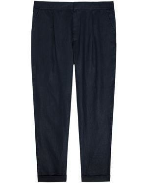 CHE Tapered-Leg Cropped Linen Trousers - Blue