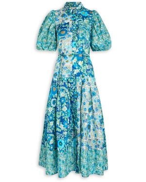 ALÉMAIS Sacha Floral Ramie Midi Shirt Dress - Blue