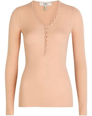 Chloé Ribbed-Knit Wool Top - Natural