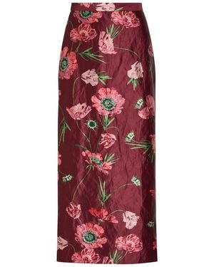 Erdem Floral-Print Satin Midi Pencil Skirt - Red