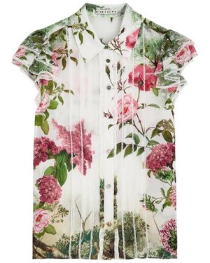 Alice + Olivia Minda Floral-Print Silk Blouse - Grey