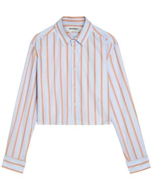 JW Anderson Striped Cropped Cotton-Poplin Shirt - White