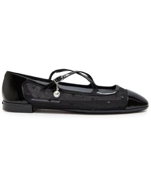 Jimmy Choo Eleri Embroidered Mesh Ballerina Flats - Black
