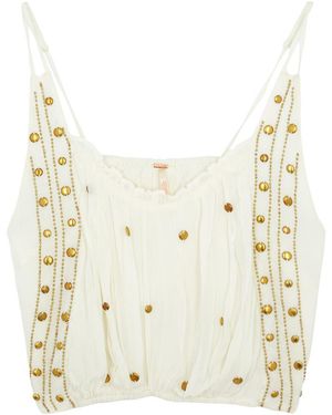 Free People Virgo Bead-embellished Chiffon Tank - White