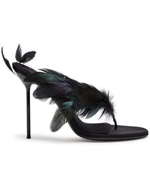 Paris Texas Lidia Feather 105 Crepe Thong Mules - Black