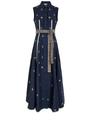 Emporio Sirenuse Miralda Embroidered Cotton-Poplin Midi Dress - Blue