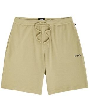 BOSS Logo-Embroidered Waffle Cotton-Blend Shorts - Natural