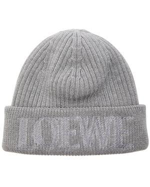 Loewe Logo-Embroidered Wool Beanie - Grey