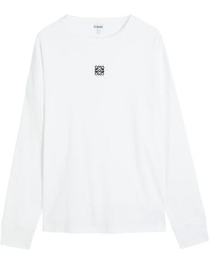 Loewe Logo-Embroidered Long-Sleeve Cotton T-Shirt - White