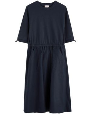 Moncler Abito Cotton And Woven Midi Dress - Blue