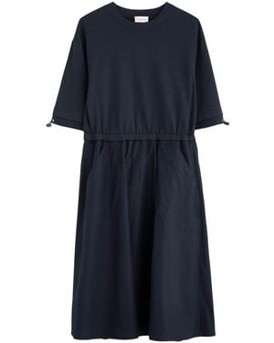 Moncler Abito Cotton And Woven Midi Dress - Blue