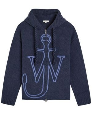 JW Anderson Logo-Embroidered Hooded Wool Jacket - Blue