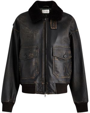 The Row Distressed Leather Aviator Jacket - Black