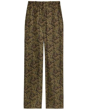 Saint Laurent Paisley Wide-Leg Silk-Twill Trousers - Green