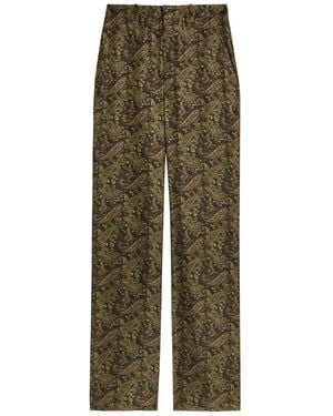 Saint Laurent Paisley Wide-Leg Silk-Twill Trousers - Green
