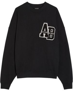 Anine Bing Miles Appliquéd Cotton Sweatshirt - Black