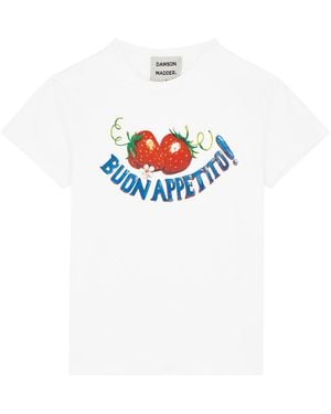 Damson Madder Buon Appetito Printed Cotton T-Shirt - White