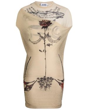 Jean Paul Gaultier Printed Sheer Stretch-Tulle Mini Dress - Natural
