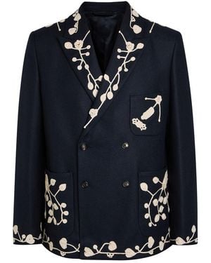 Bode Snowdrop Embroidered Wool-Blend Blazer - Blue