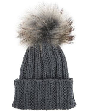 Inverni Cortina Slate Pompom Cashmere Beanie - Gray