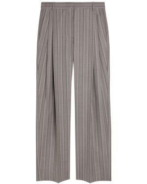Stella McCartney Striped Straight-Leg Wool Pants - Gray