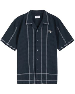 Percival Sicily Cuban Textured Logo Cotton Shirt - Blue