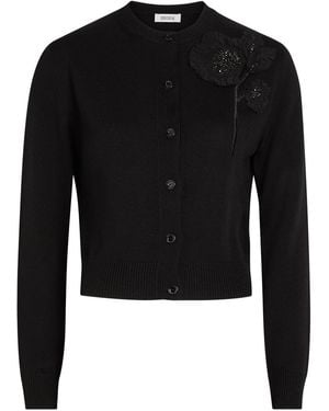 Erdem Floral-Embellished Merino Wool Cardigan - Black