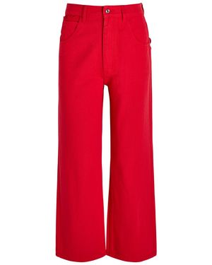 Never Fully Dressed Scallop Cropped Wide-Leg Jeans - Red