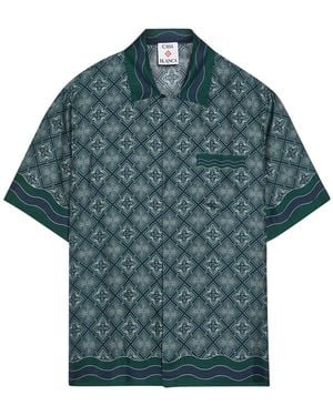 CASABLANCA Radiating Logo-Monogram Silk Shirt - Blue