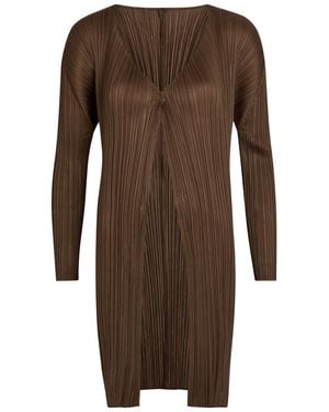 Pleats Please Issey Miyake Pleated Woven Coat - Brown
