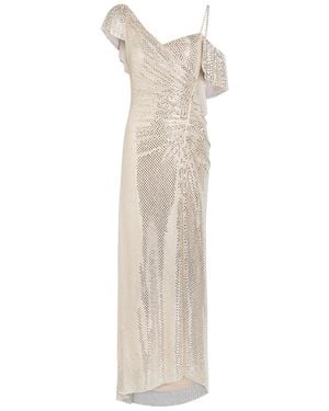 Self-Portrait Crystal-Embellished Asymmetric Stretch-Tulle Maxi Dress - White