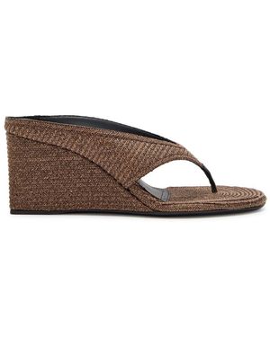 Alaïa Cube 75 Raffia Thong Wedge Mules - Brown
