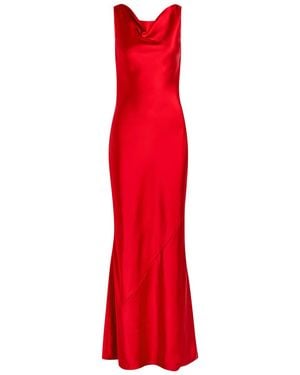 Norma Kamali Sleeveless Low Back Drape Satin Gown - Red