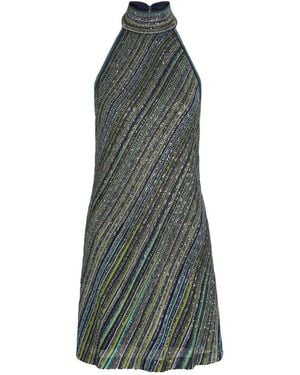 Missoni Striped Embellished Metallic-Knit Mini Dress - Blue