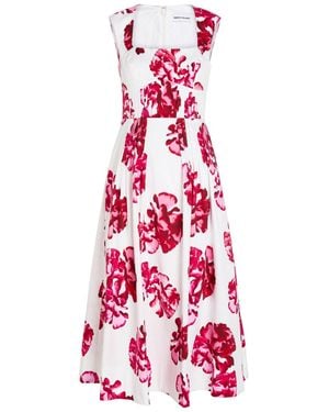 Rebecca Vallance Damask Floral-Print Stretch Cotton-Poplin Midi Dress - Red